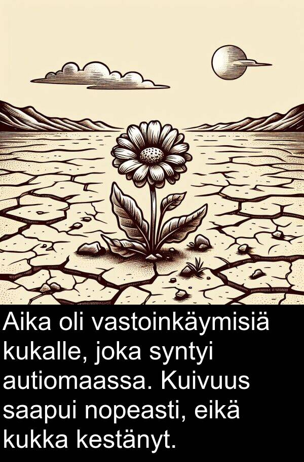 syntyi: Aika oli vastoinkäymisiä kukalle, joka syntyi autiomaassa. Kuivuus saapui nopeasti, eikä kukka kestänyt.