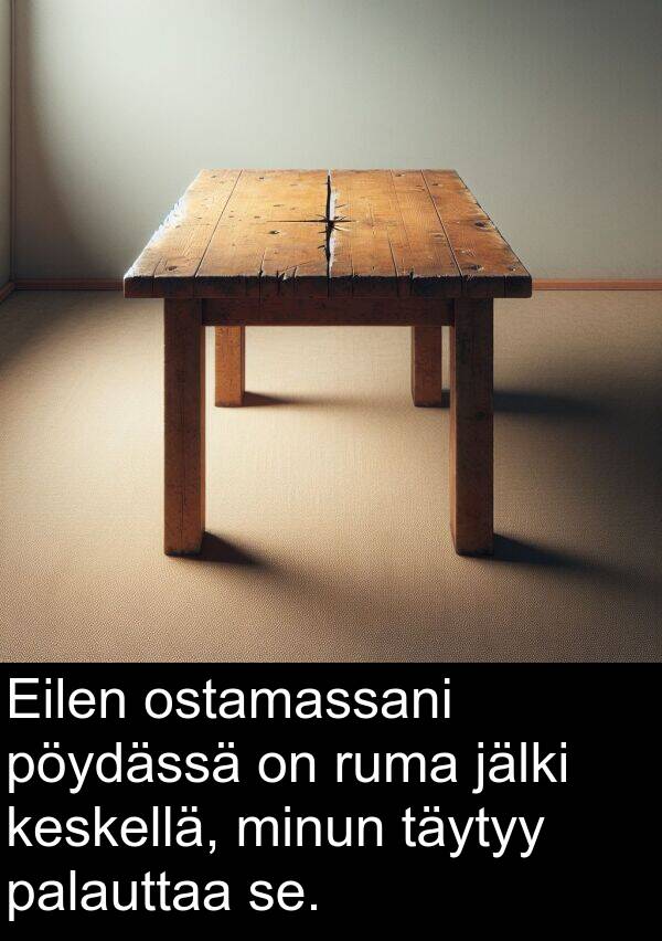 se: Eilen ostamassani pöydässä on ruma jälki keskellä, minun täytyy palauttaa se.