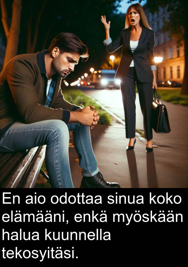 sinua: En aio odottaa sinua koko elämääni, enkä myöskään halua kuunnella tekosyitäsi.