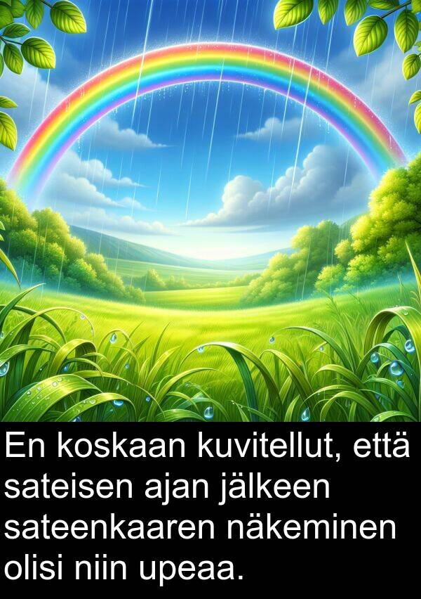 sateisen: En koskaan kuvitellut, että sateisen ajan jälkeen sateenkaaren näkeminen olisi niin upeaa.