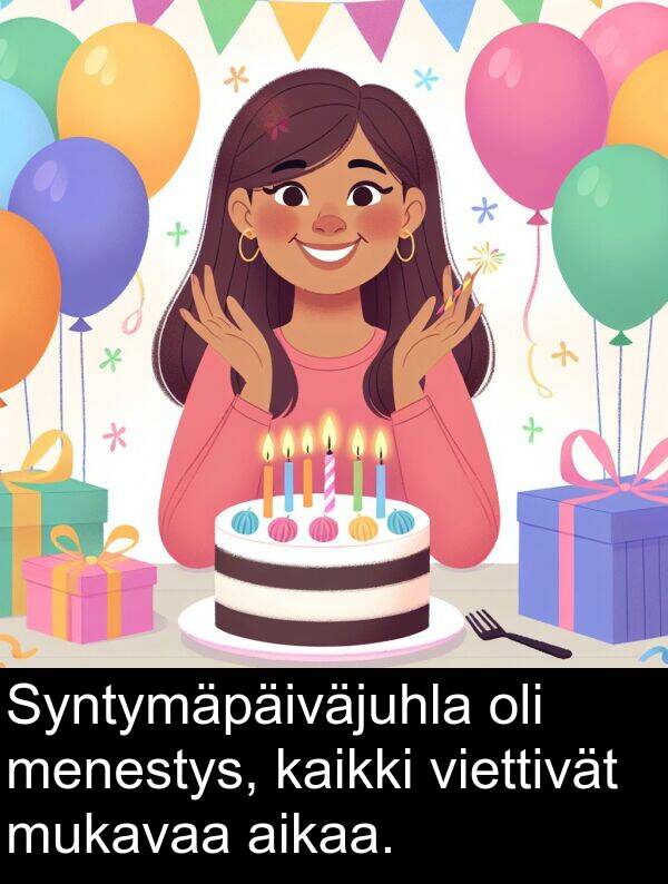 menestys: Syntymäpäiväjuhla oli menestys, kaikki viettivät mukavaa aikaa.