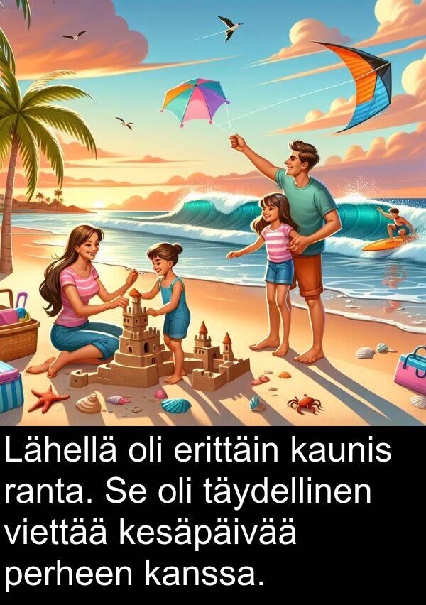 viettää: Lähellä oli erittäin kaunis ranta. Se oli täydellinen viettää kesäpäivää perheen kanssa.