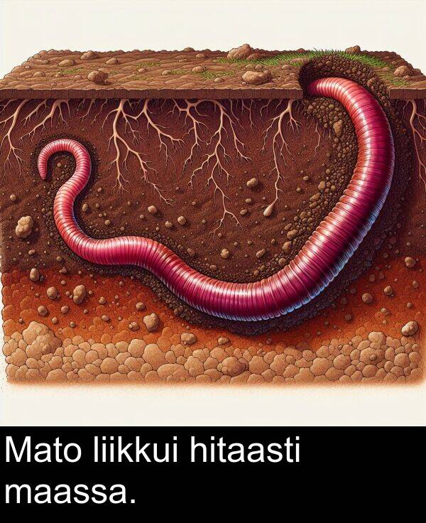 liikkui: Mato liikkui hitaasti maassa.