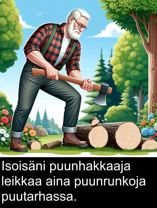 puutarhassa: Isoisäni puunhakkaaja leikkaa aina puunrunkoja puutarhassa.