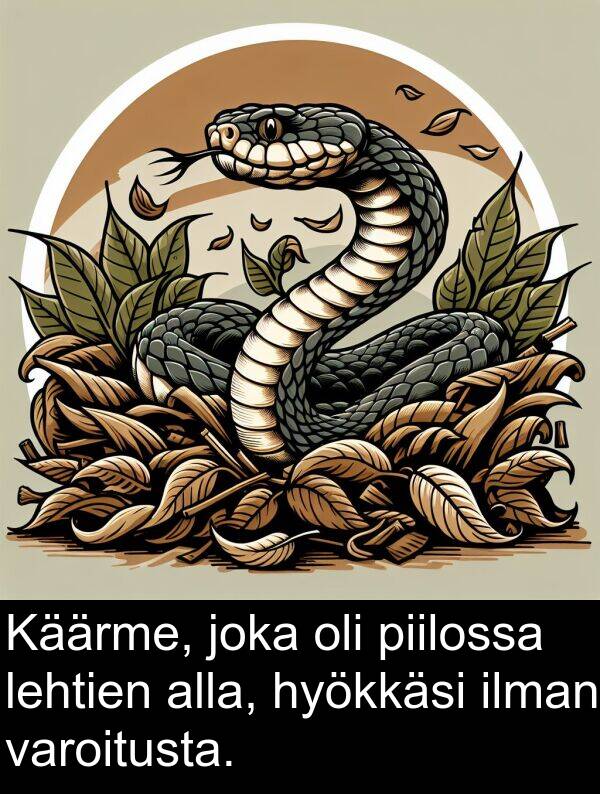 varoitusta: Käärme, joka oli piilossa lehtien alla, hyökkäsi ilman varoitusta.