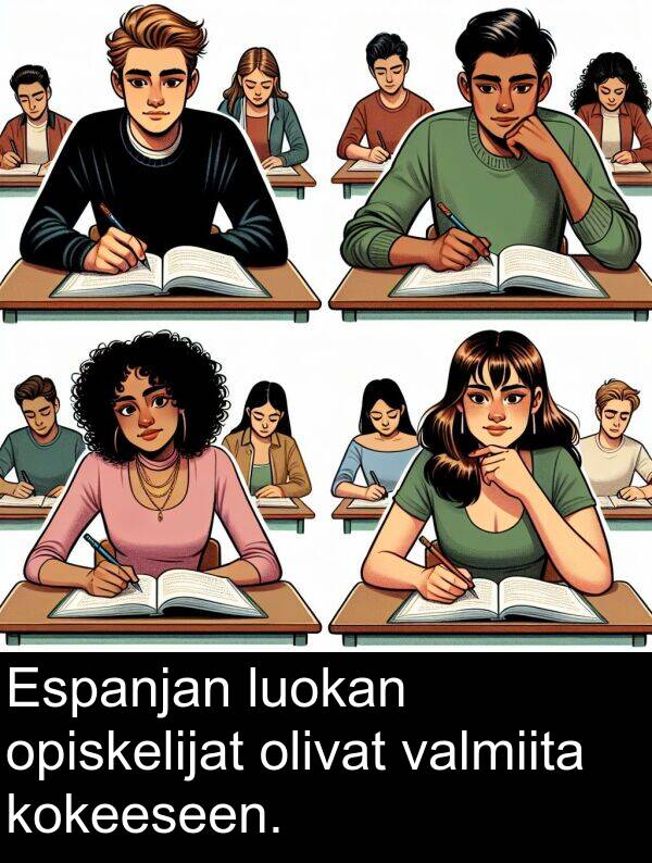 opiskelijat: Espanjan luokan opiskelijat olivat valmiita kokeeseen.