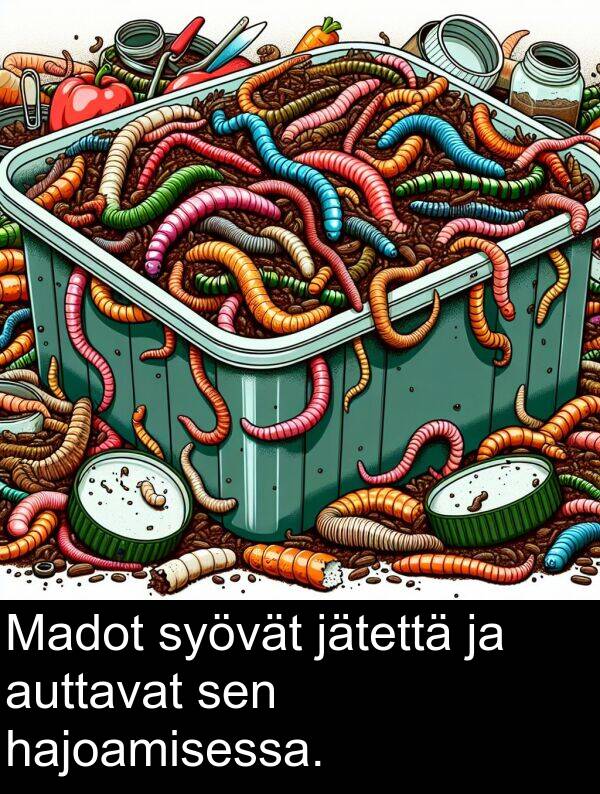 syövät: Madot syövät jätettä ja auttavat sen hajoamisessa.