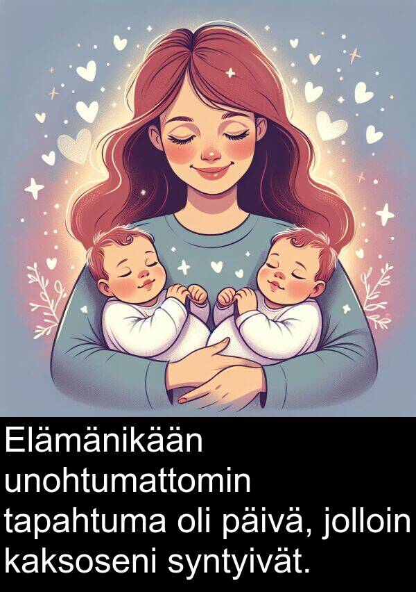 syntyivät: Elämänikään unohtumattomin tapahtuma oli päivä, jolloin kaksoseni syntyivät.