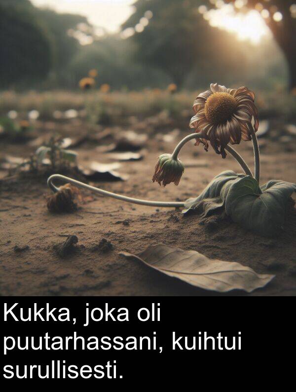 joka: Kukka, joka oli puutarhassani, kuihtui surullisesti.