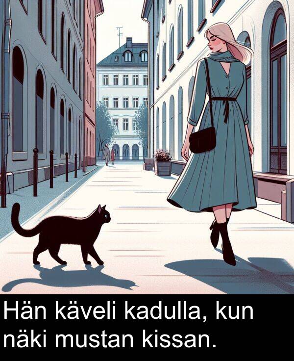 näki: Hän käveli kadulla, kun näki mustan kissan.