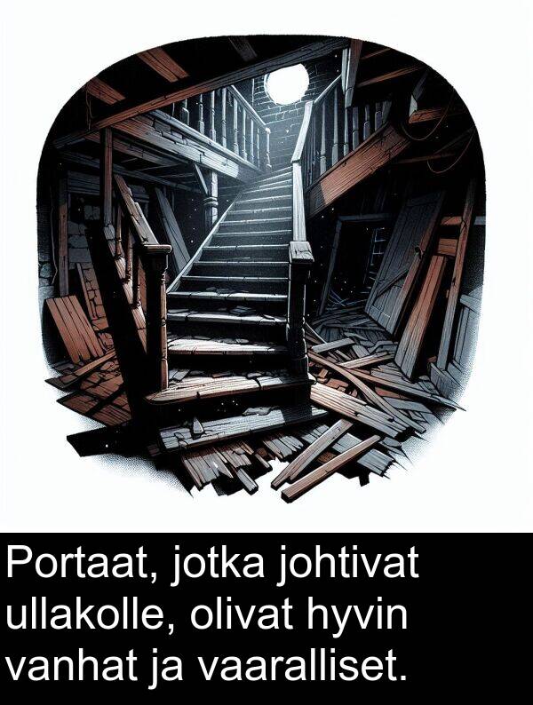 vaaralliset: Portaat, jotka johtivat ullakolle, olivat hyvin vanhat ja vaaralliset.