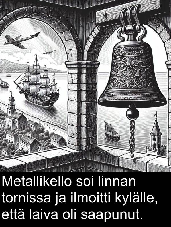 soi: Metallikello soi linnan tornissa ja ilmoitti kylälle, että laiva oli saapunut.