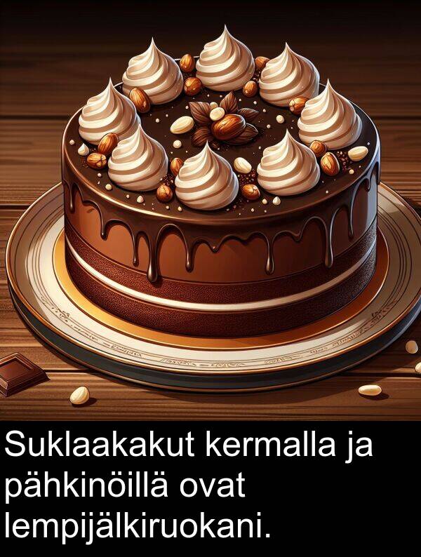 kermalla: Suklaakakut kermalla ja pähkinöillä ovat lempijälkiruokani.