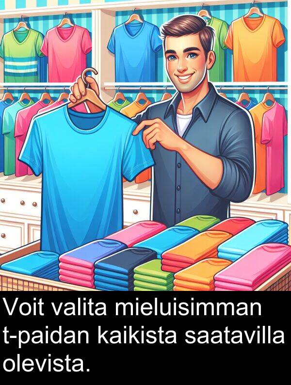 saatavilla: Voit valita mieluisimman t-paidan kaikista saatavilla olevista.