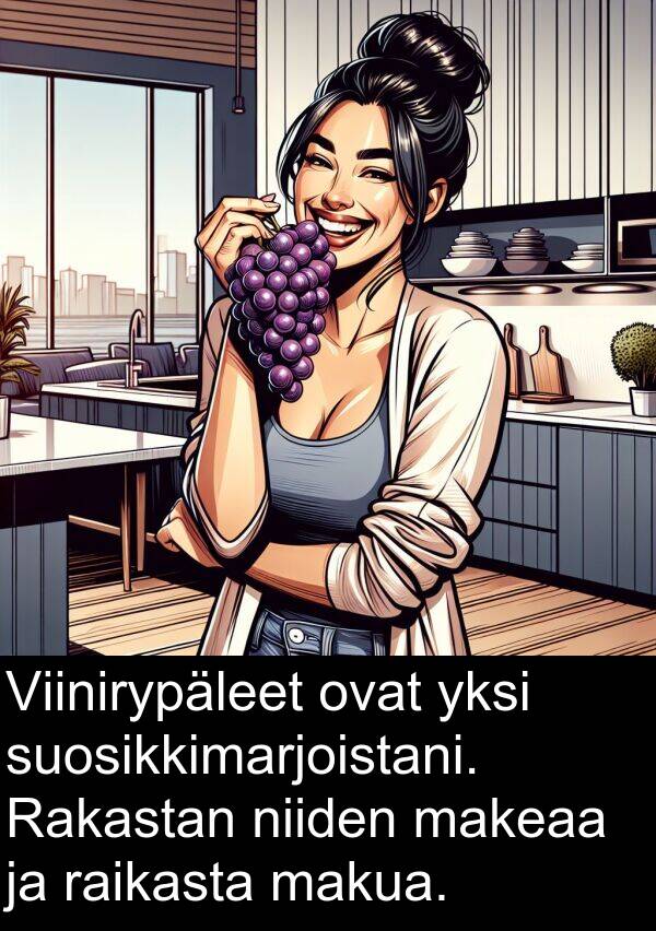 suosikkimarjoistani: Viinirypäleet ovat yksi suosikkimarjoistani. Rakastan niiden makeaa ja raikasta makua.