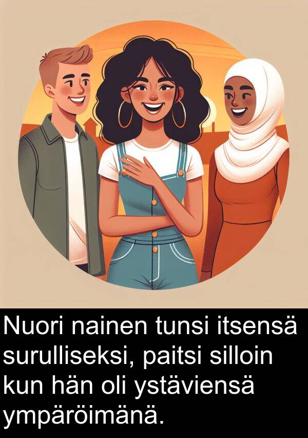 silloin: Nuori nainen tunsi itsensä surulliseksi, paitsi silloin kun hän oli ystäviensä ympäröimänä.