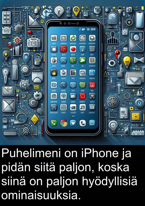 siinä: Puhelimeni on iPhone ja pidän siitä paljon, koska siinä on paljon hyödyllisiä ominaisuuksia.