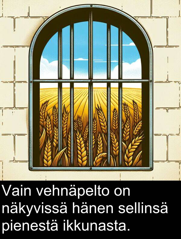 sellinsä: Vain vehnäpelto on näkyvissä hänen sellinsä pienestä ikkunasta.