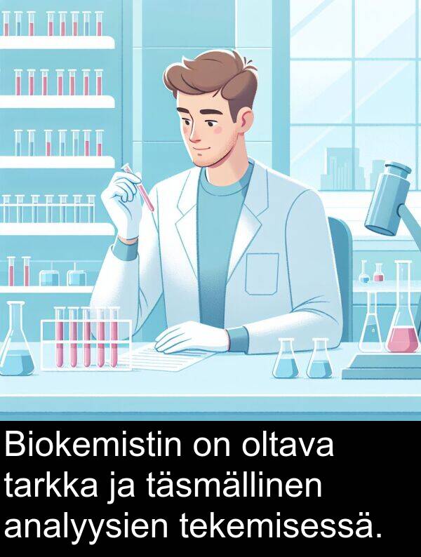 tekemisessä: Biokemistin on oltava tarkka ja täsmällinen analyysien tekemisessä.