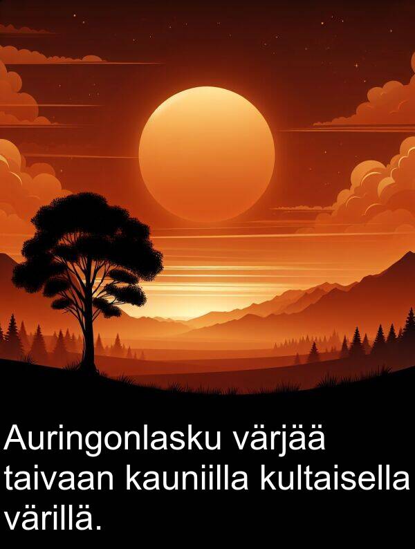 taivaan: Auringonlasku värjää taivaan kauniilla kultaisella värillä.