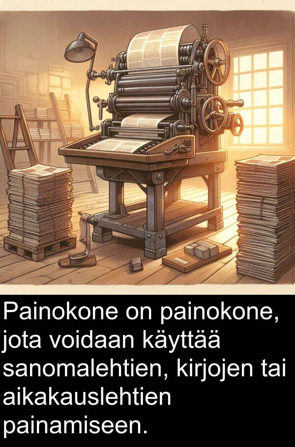 sanomalehtien: Painokone on painokone, jota voidaan käyttää sanomalehtien, kirjojen tai aikakauslehtien painamiseen.