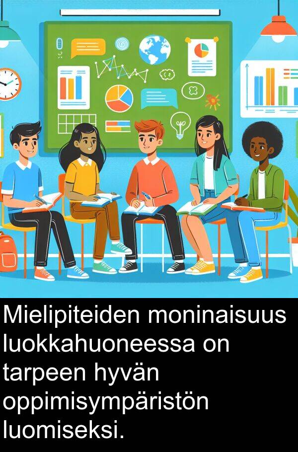 hyvän: Mielipiteiden moninaisuus luokkahuoneessa on tarpeen hyvän oppimisympäristön luomiseksi.