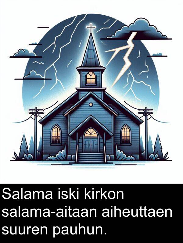suuren: Salama iski kirkon salama-aitaan aiheuttaen suuren pauhun.
