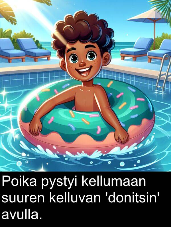 suuren: Poika pystyi kellumaan suuren kelluvan 'donitsin' avulla.