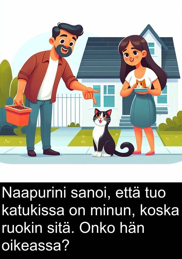 sanoi: Naapurini sanoi, että tuo katukissa on minun, koska ruokin sitä. Onko hän oikeassa?