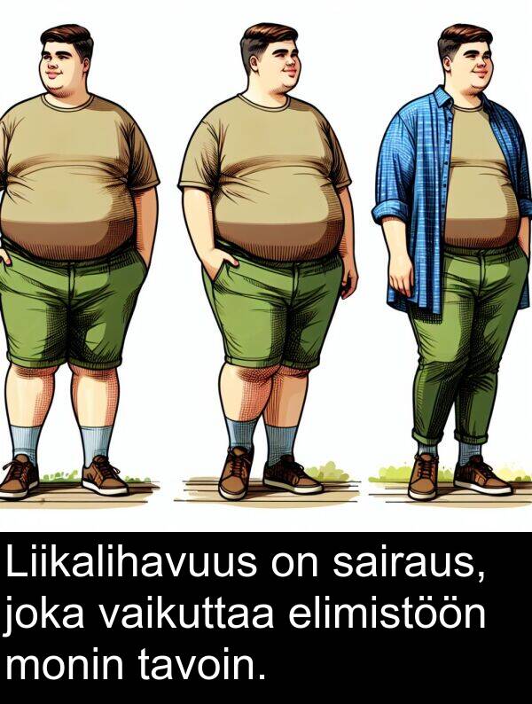 sairaus: Liikalihavuus on sairaus, joka vaikuttaa elimistöön monin tavoin.