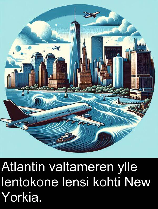 lentokone: Atlantin valtameren ylle lentokone lensi kohti New Yorkia.