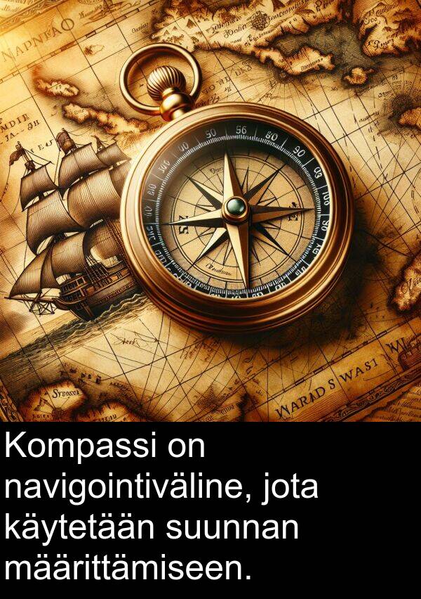 jota: Kompassi on navigointiväline, jota käytetään suunnan määrittämiseen.