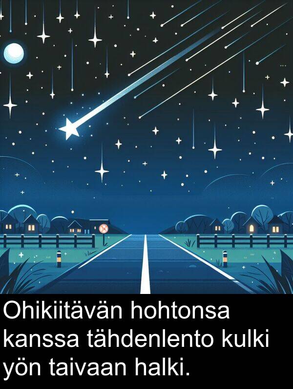 taivaan: Ohikiitävän hohtonsa kanssa tähdenlento kulki yön taivaan halki.