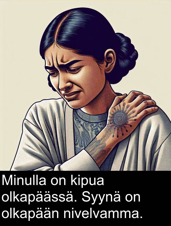 nivelvamma: Minulla on kipua olkapäässä. Syynä on olkapään nivelvamma.
