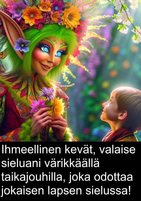 jokaisen: Ihmeellinen kevät, valaise sieluani värikkäällä taikajouhilla, joka odottaa jokaisen lapsen sielussa!