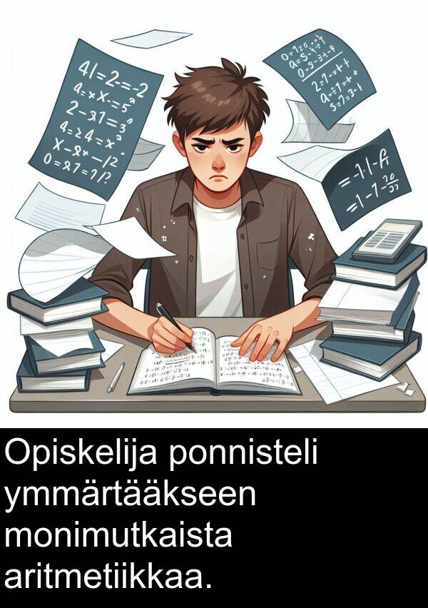 ymmärtääkseen: Opiskelija ponnisteli ymmärtääkseen monimutkaista aritmetiikkaa.