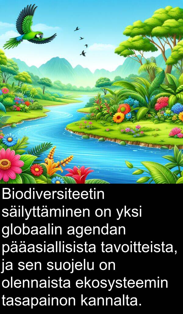 pääasiallisista: Biodiversiteetin säilyttäminen on yksi globaalin agendan pääasiallisista tavoitteista, ja sen suojelu on olennaista ekosysteemin tasapainon kannalta.