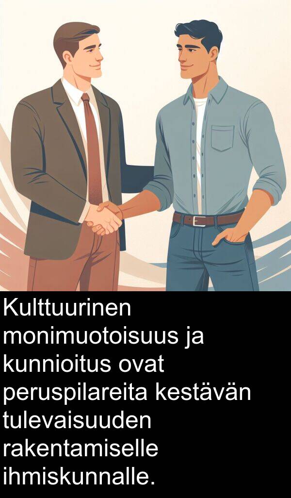 ihmiskunnalle: Kulttuurinen monimuotoisuus ja kunnioitus ovat peruspilareita kestävän tulevaisuuden rakentamiselle ihmiskunnalle.