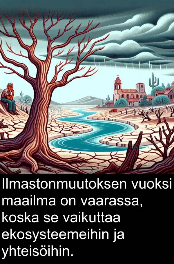 maailma: Ilmastonmuutoksen vuoksi maailma on vaarassa, koska se vaikuttaa ekosysteemeihin ja yhteisöihin.