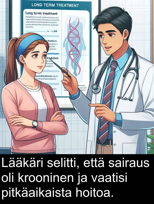 sairaus: Lääkäri selitti, että sairaus oli krooninen ja vaatisi pitkäaikaista hoitoa.