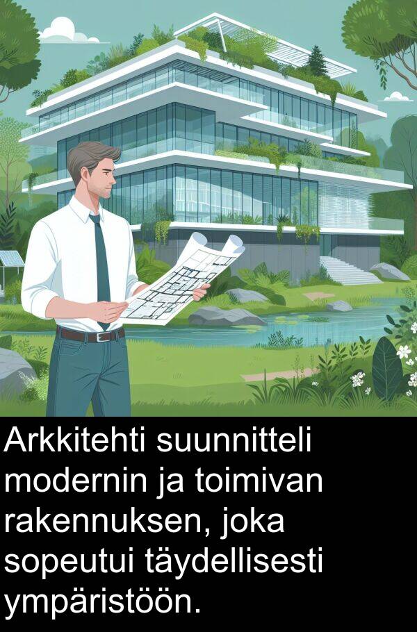 sopeutui: Arkkitehti suunnitteli modernin ja toimivan rakennuksen, joka sopeutui täydellisesti ympäristöön.