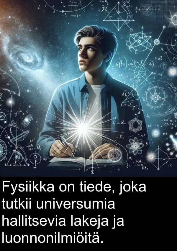 luonnonilmiöitä: Fysiikka on tiede, joka tutkii universumia hallitsevia lakeja ja luonnonilmiöitä.