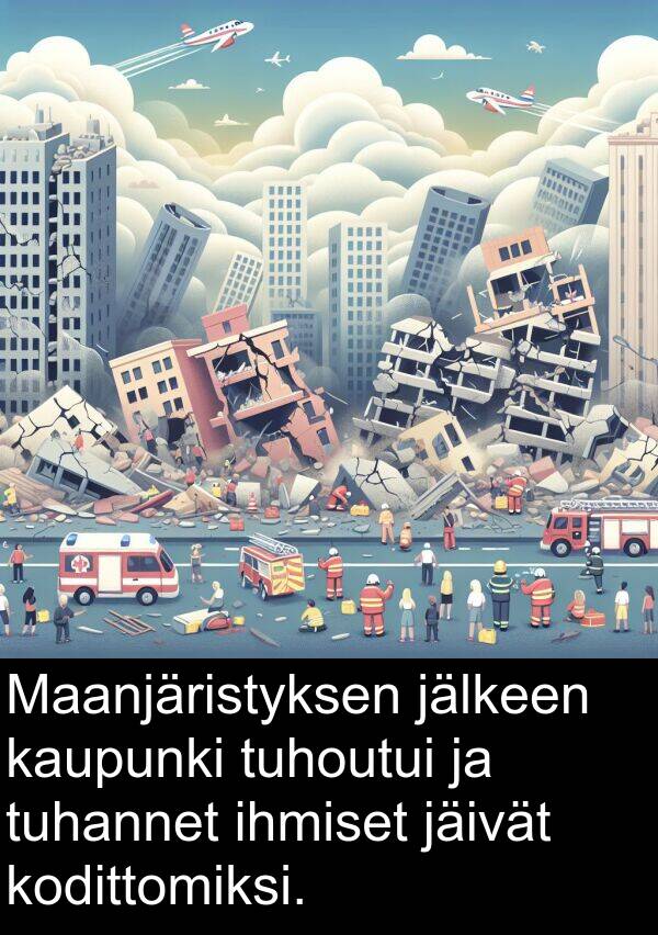 ihmiset: Maanjäristyksen jälkeen kaupunki tuhoutui ja tuhannet ihmiset jäivät kodittomiksi.