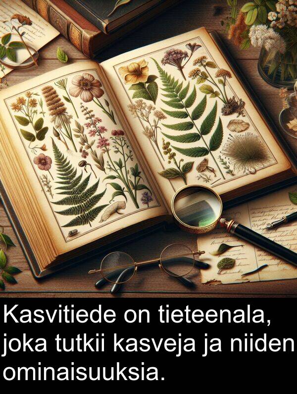 niiden: Kasvitiede on tieteenala, joka tutkii kasveja ja niiden ominaisuuksia.