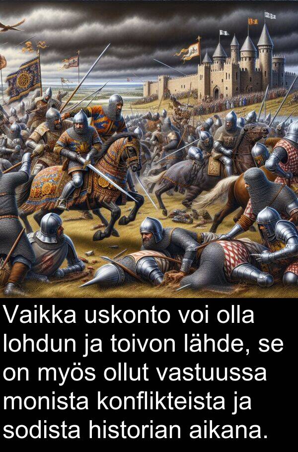 sodista: Vaikka uskonto voi olla lohdun ja toivon lähde, se on myös ollut vastuussa monista konflikteista ja sodista historian aikana.