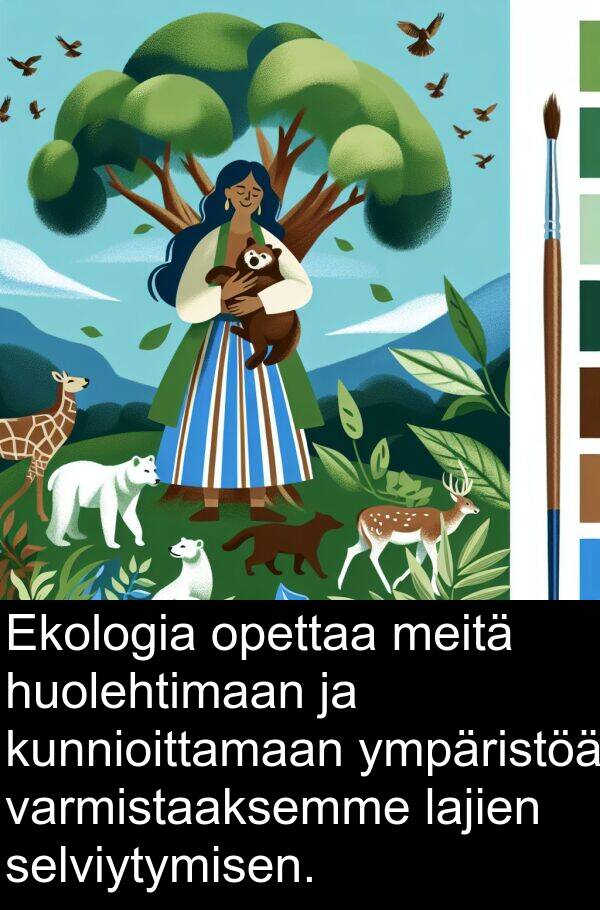 opettaa: Ekologia opettaa meitä huolehtimaan ja kunnioittamaan ympäristöä varmistaaksemme lajien selviytymisen.