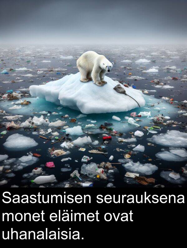 seurauksena: Saastumisen seurauksena monet eläimet ovat uhanalaisia.