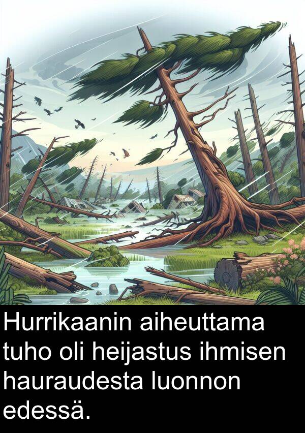 aiheuttama: Hurrikaanin aiheuttama tuho oli heijastus ihmisen hauraudesta luonnon edessä.