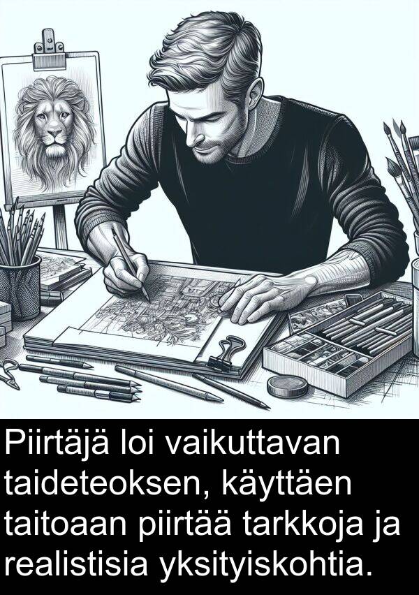 taideteoksen: Piirtäjä loi vaikuttavan taideteoksen, käyttäen taitoaan piirtää tarkkoja ja realistisia yksityiskohtia.