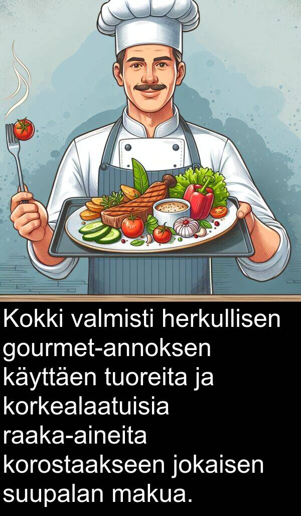 jokaisen: Kokki valmisti herkullisen gourmet-annoksen käyttäen tuoreita ja korkealaatuisia raaka-aineita korostaakseen jokaisen suupalan makua.